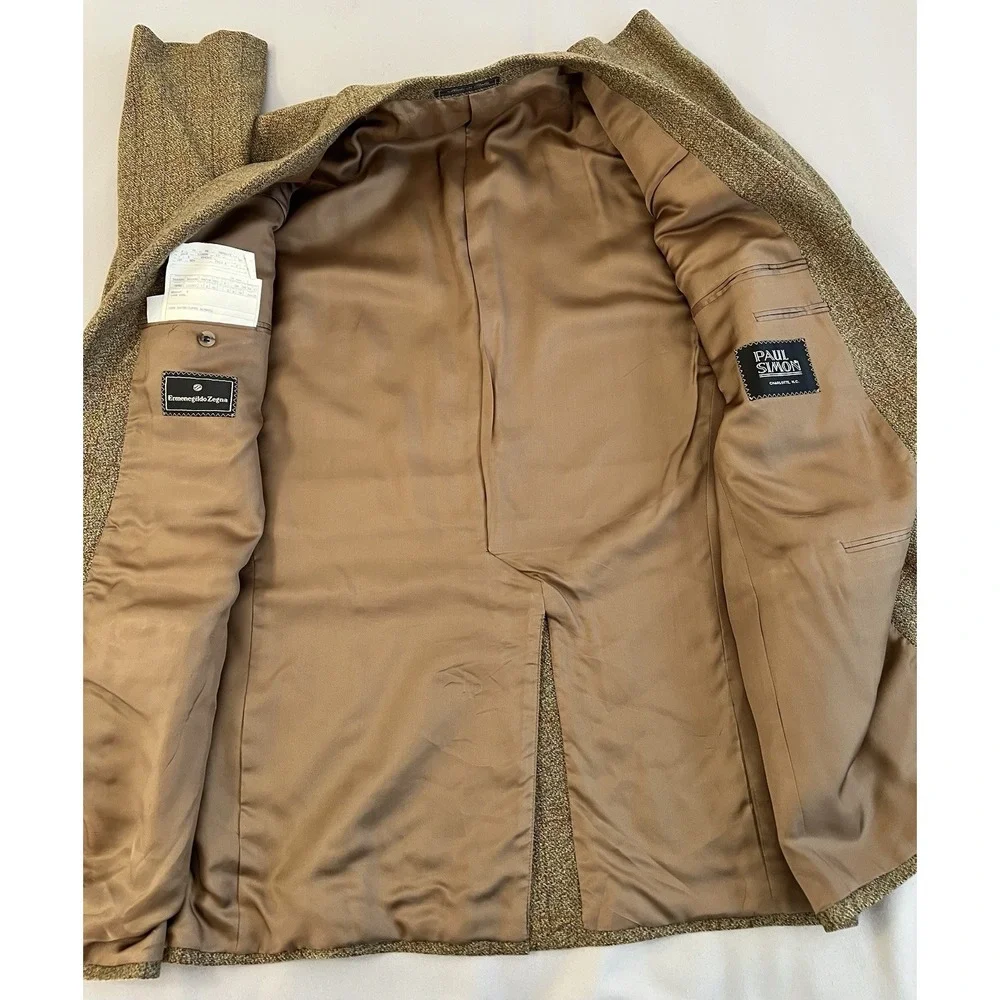 Ermenegildo Zegna Blazer Men's Tan Brown Sport Jacket Made Italy Paul Simon Wool